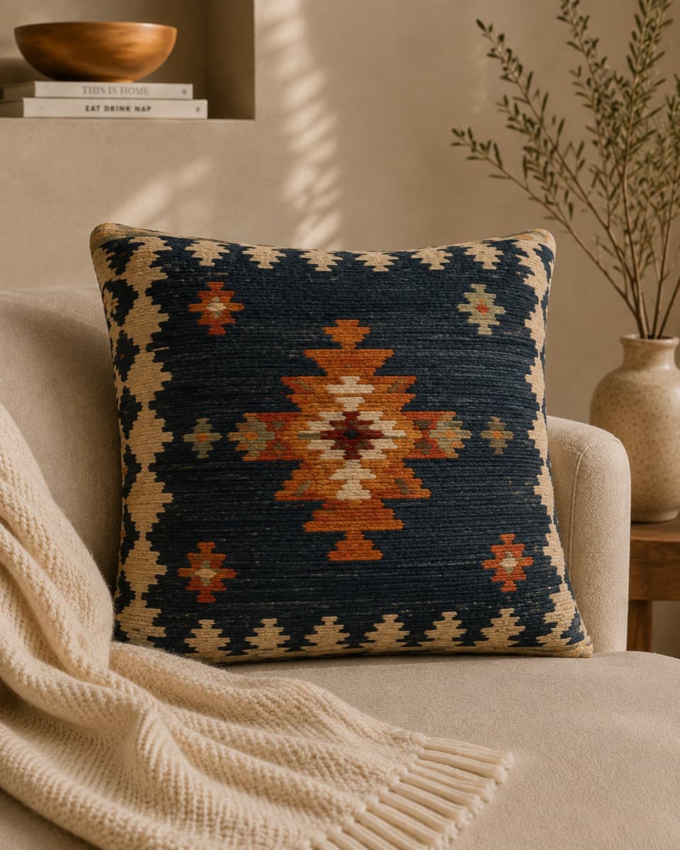 Lacivert Kilim Madalyon Kırlent